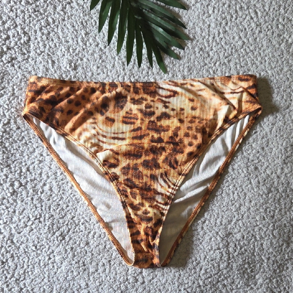Animal Print Ribbed High Waisted Cheeky Bum Bikini Bottoms